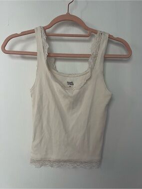 Pacsun Beverly and Beck Lace-Trim Ribbed Tank Top in Ivory